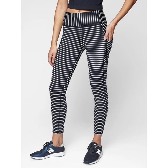 Athleta Navy White Striped Powerlift Contender 7/8 Tight Leggings - Picture 1 of 7
